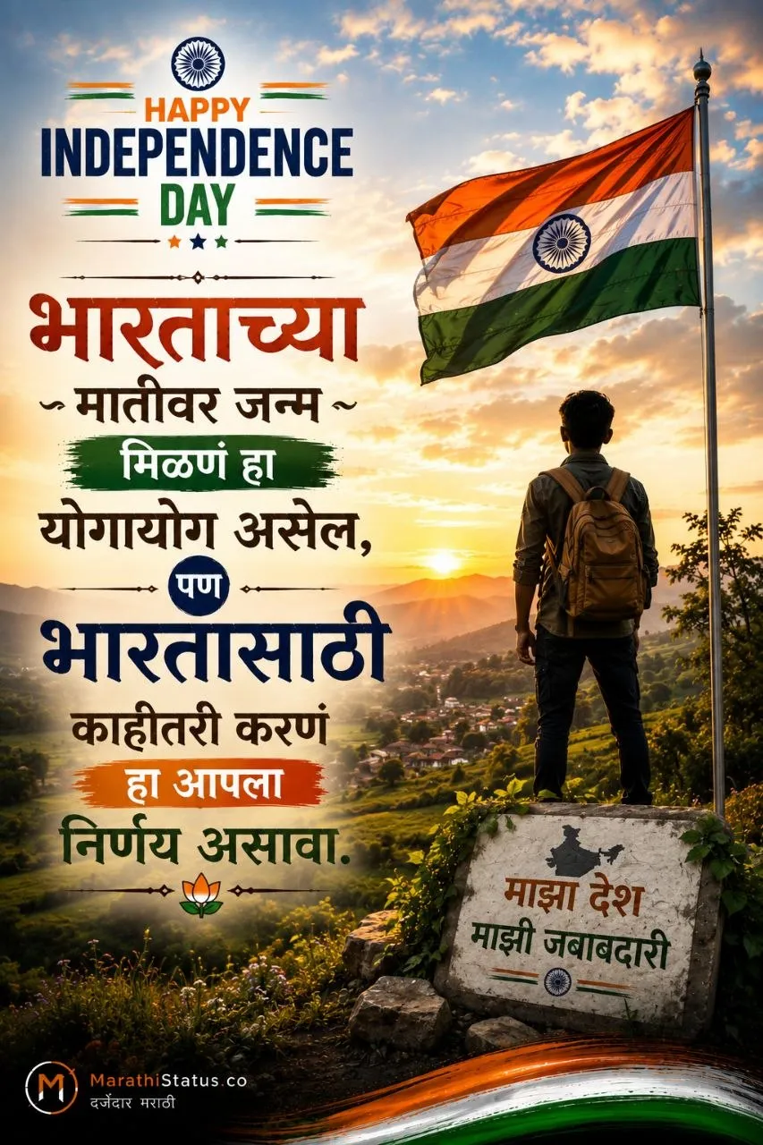भारताच्या मातीवर जन्म आणि देशासाठी काहीतरी करण्याची प्रेरणा देणारा Marathi Independence Day Status