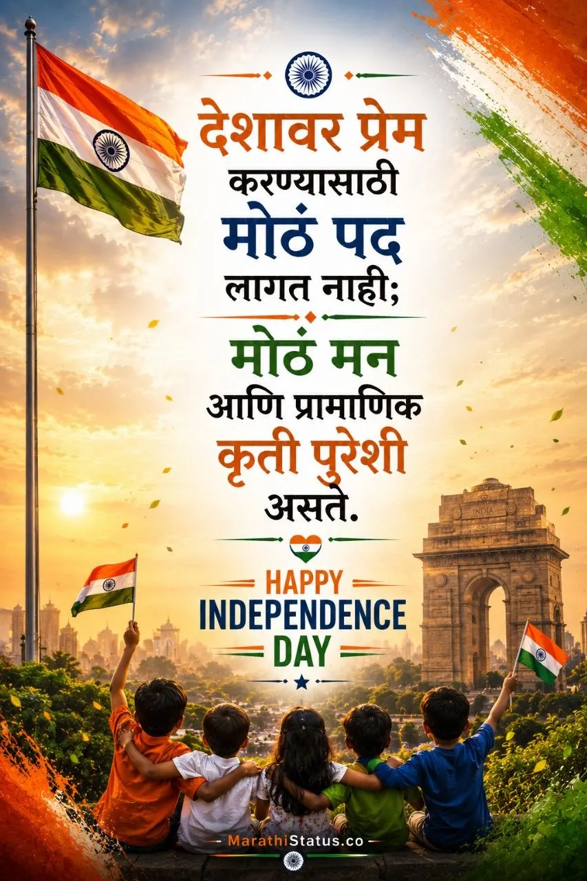 देशावर प्रेम करण्यासाठी मोठं पद लागत नाही, मोठं मन आणि प्रामाणिक कृती पुरेशी असते Marathi Independence Day Status