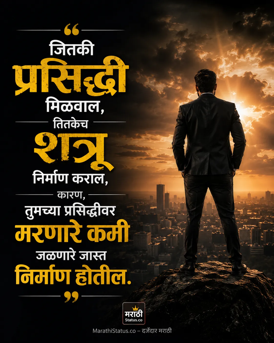 प्रसिद्धी मिळवल्यावर निर्माण होणाऱ्या शत्रूंवरील Marathi Attitude Status