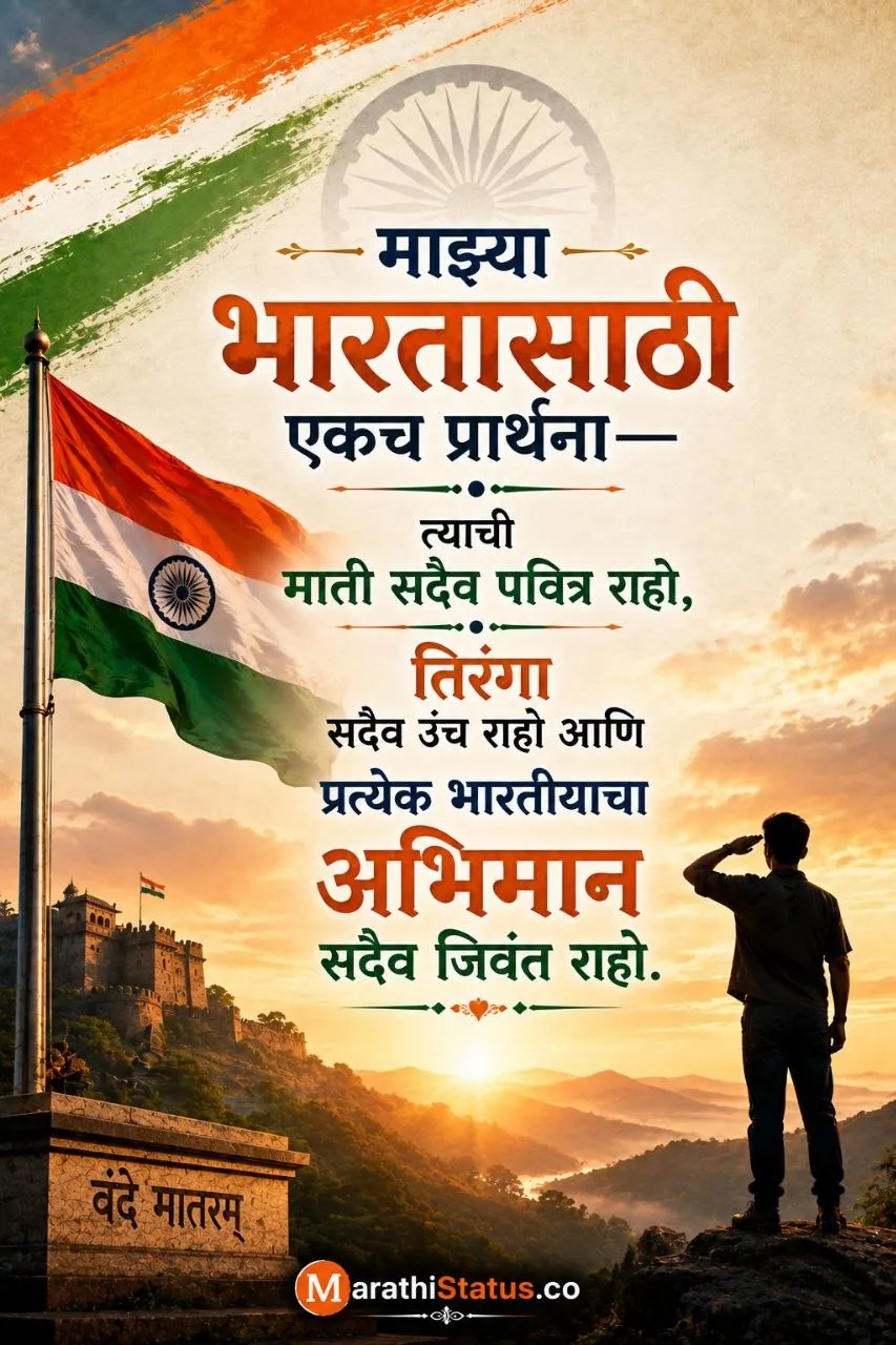 माझ्या भारतासाठी एकच प्रार्थना आणि तिरंग्याचा अभिमान व्यक्त करणारा Marathi Patriotic Status