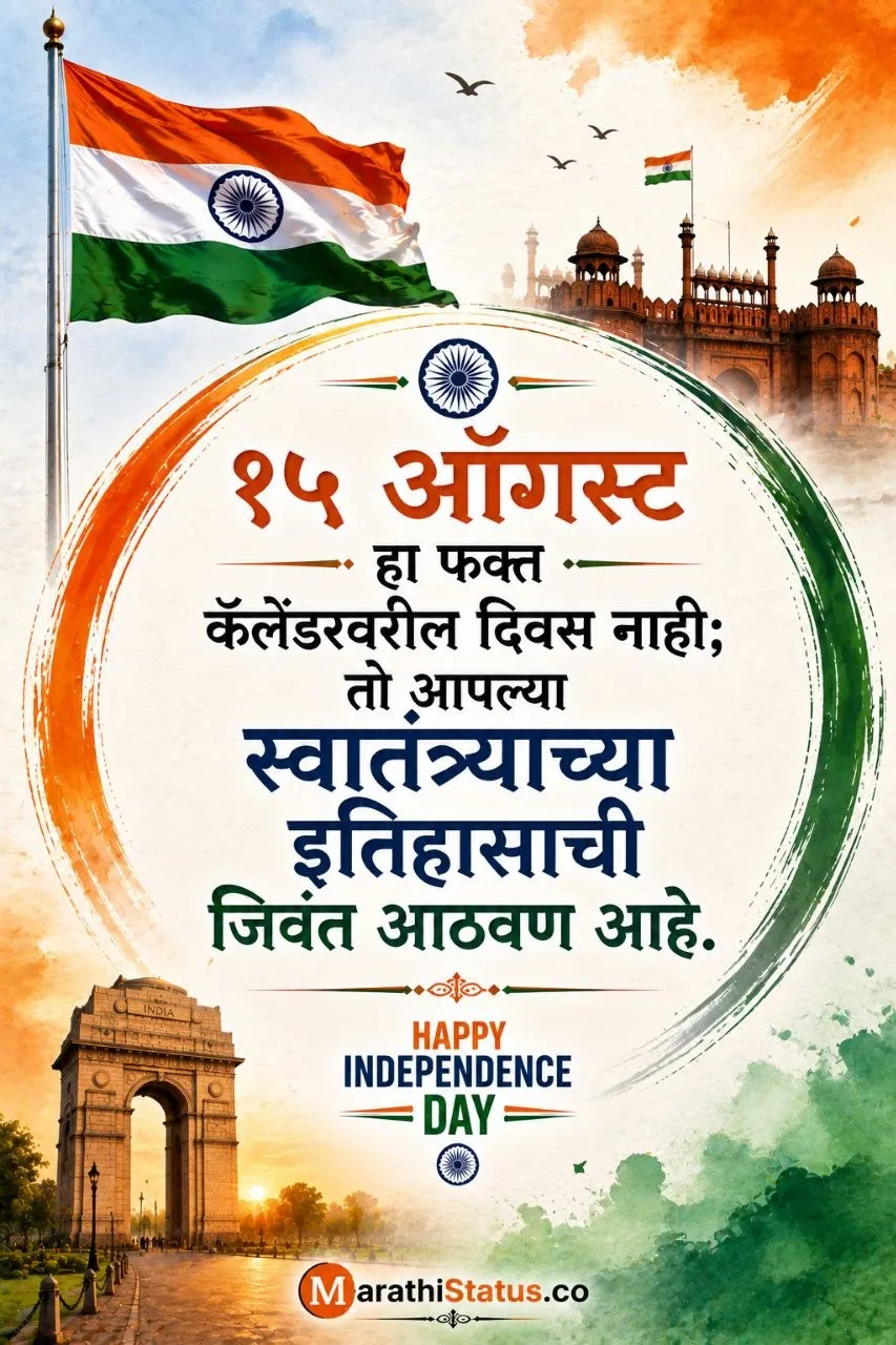 १५ ऑगस्ट स्वातंत्र्यदिनाचा देशभक्तीपूर्ण संदेश Marathi Independence Day Status