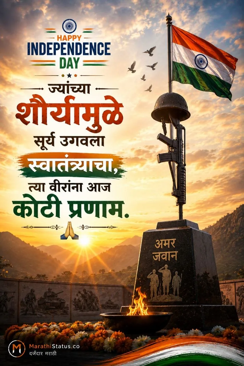 स्वातंत्र्य मिळवून देणाऱ्या वीर जवानांना कोटी प्रणाम करणारा Marathi Independence Day Status