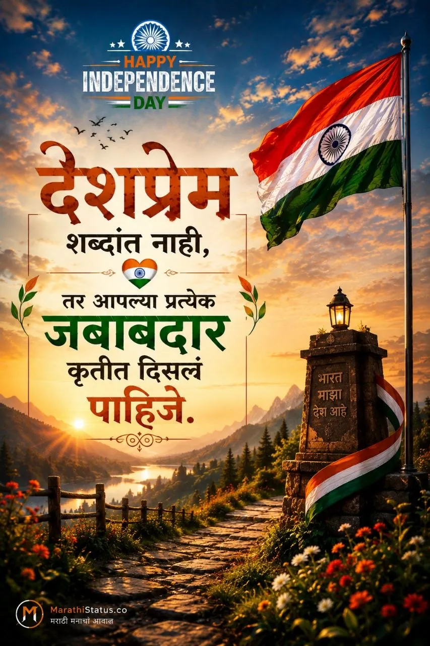देशप्रेम आणि नागरिकांच्या जबाबदारीचा स्वातंत्र्यदिन संदेश Marathi Independence Day Status