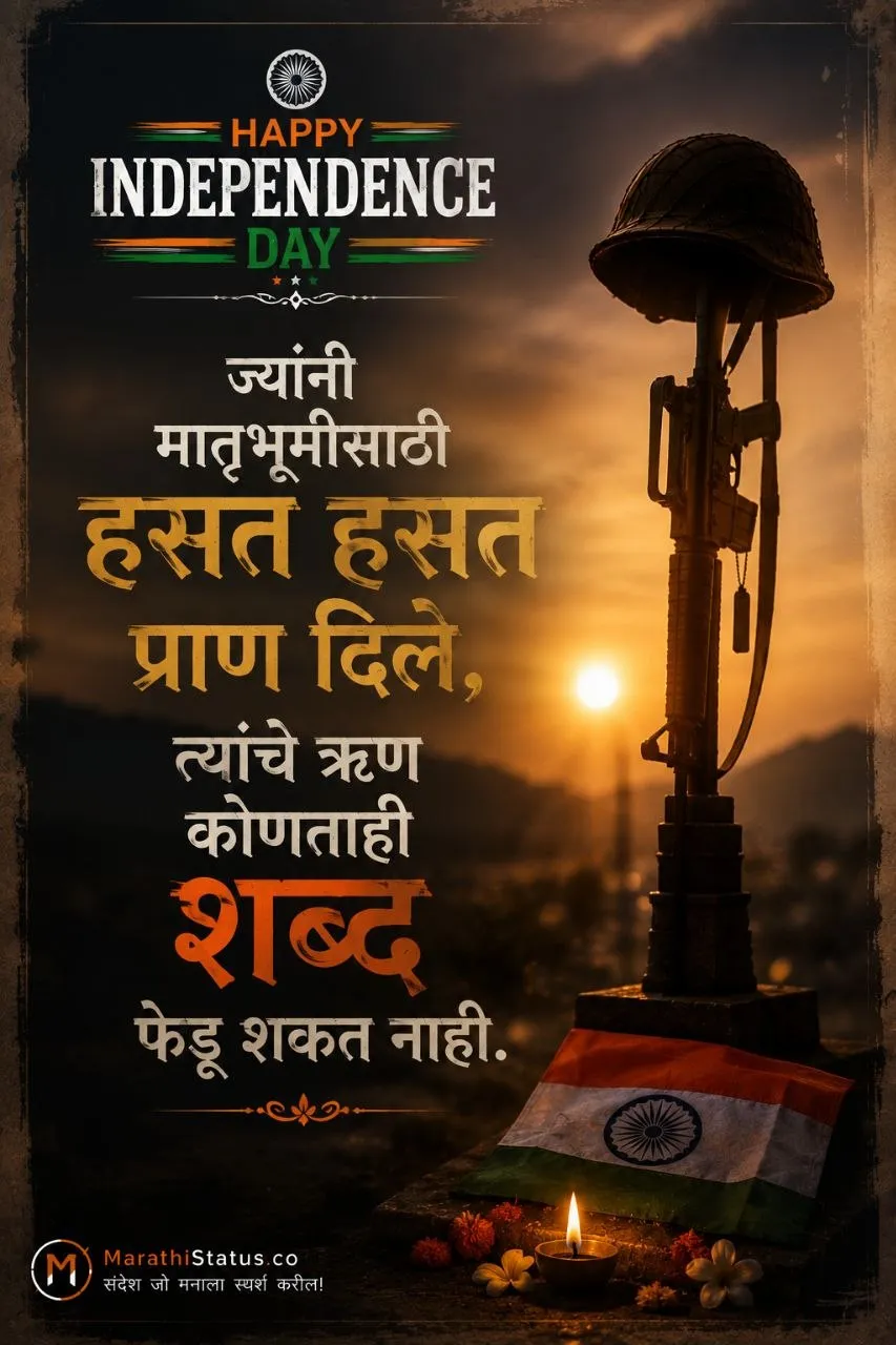 मातृभूमीसाठी प्राण देणाऱ्या वीर जवानांना श्रद्धांजली Marathi Independence Day Status