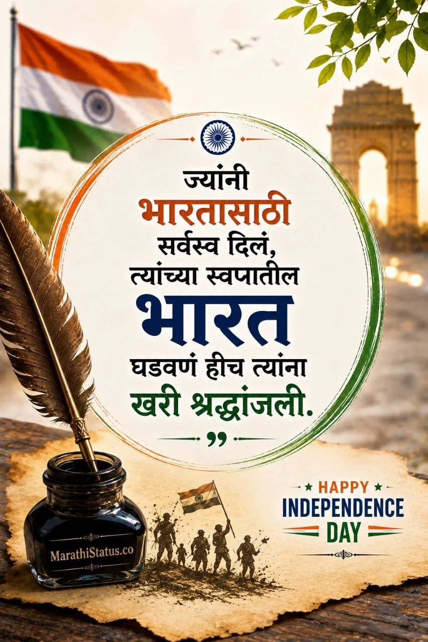 स्वातंत्र्यासाठी बलिदान देणाऱ्या वीरांना श्रद्धांजली Marathi Independence Day Status
