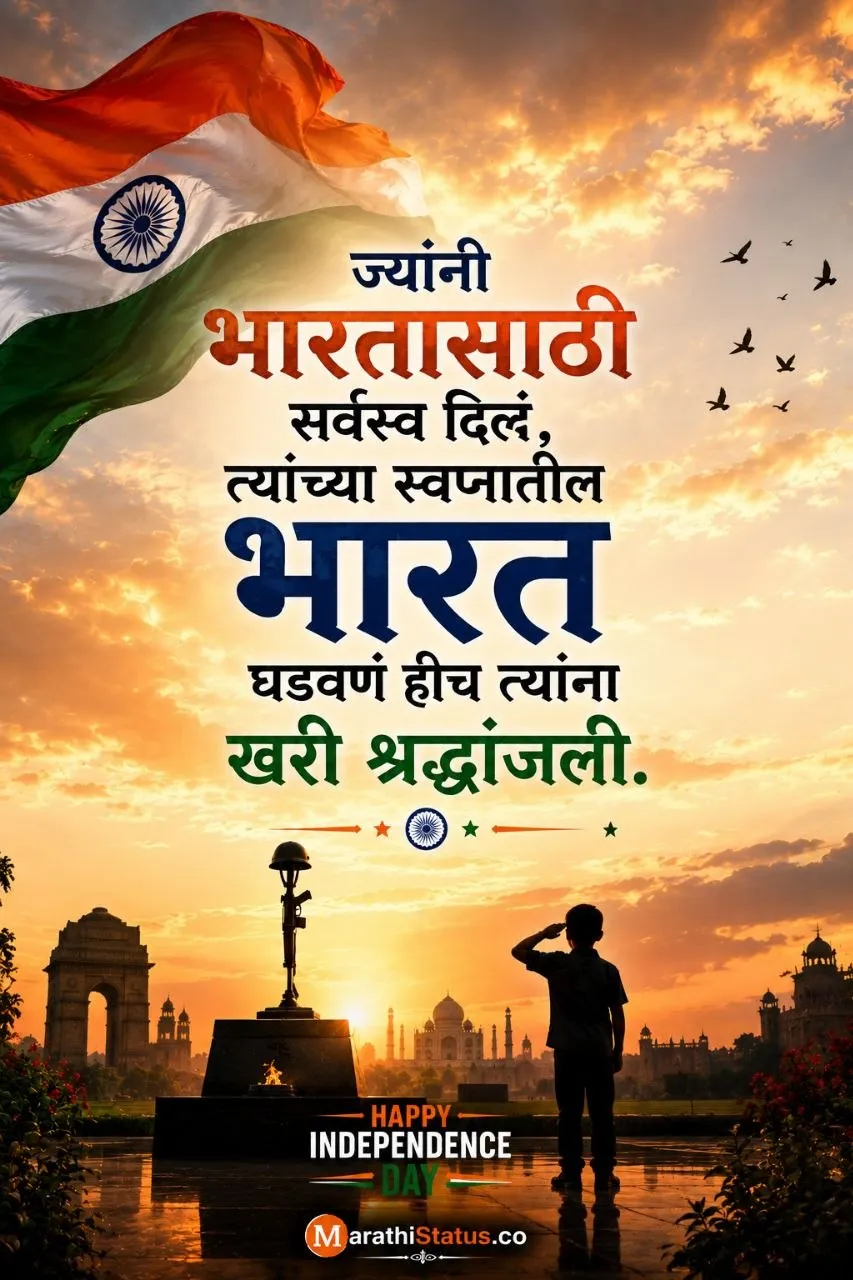 स्वातंत्र्यासाठी बलिदान देणाऱ्या वीरांना श्रद्धांजली वाहणारा Marathi Independence Day Status