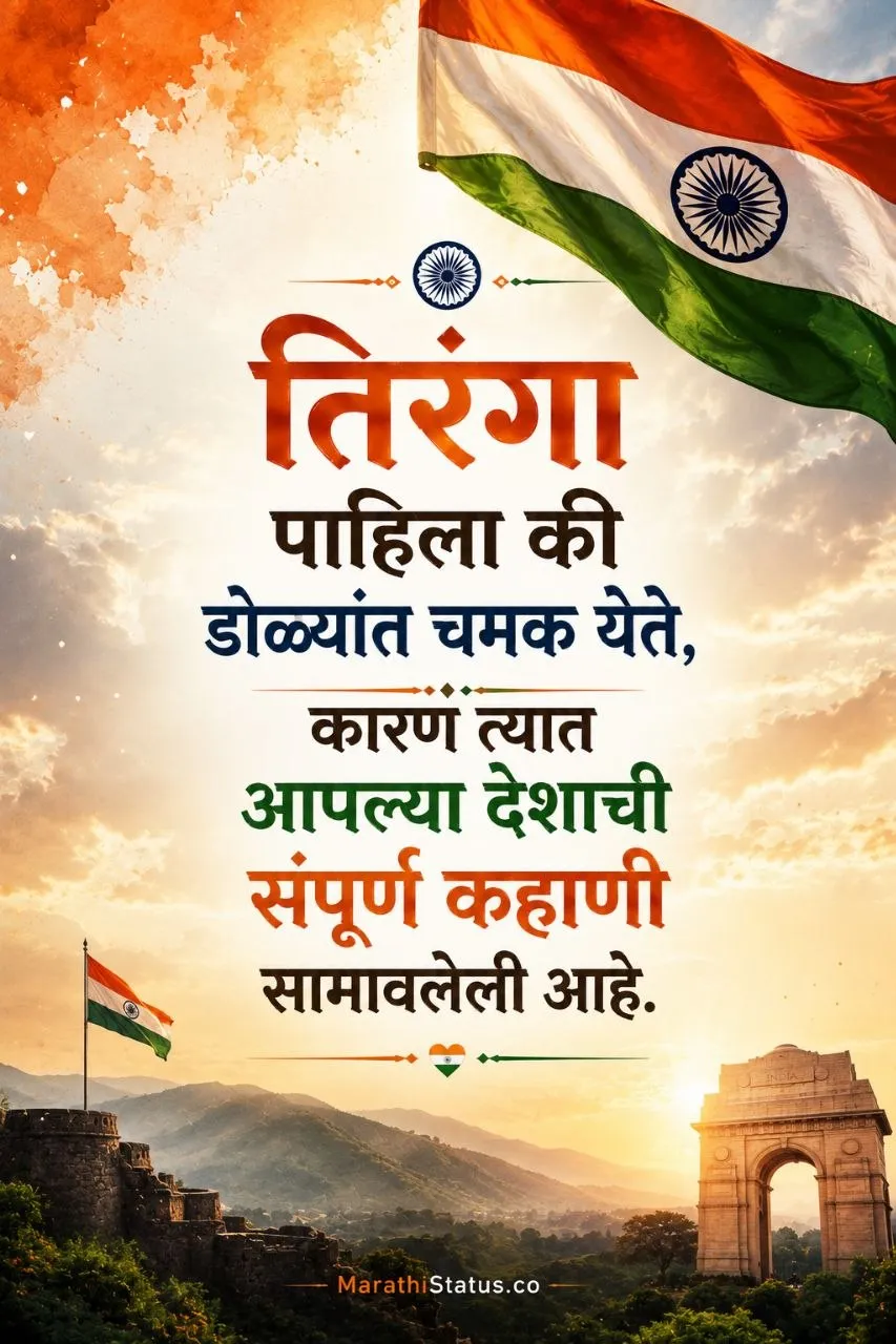 तिरंग्यात देशाची संपूर्ण कहाणी सामावलेली असल्याचा संदेश देणारा Marathi Patriotic Status